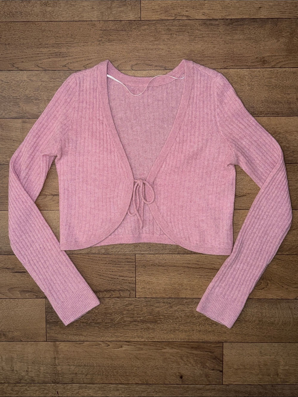 Naadam Size Medium Tie Front Cardigan 100% Cashmere Pink Ribbed Quiet Luxury M